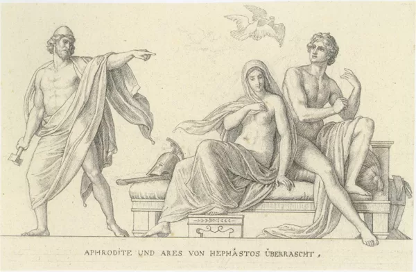 Hephaistos überrascht Aphrodite und Ares, Fresko-Entwurf zu den Hymnen des Homer